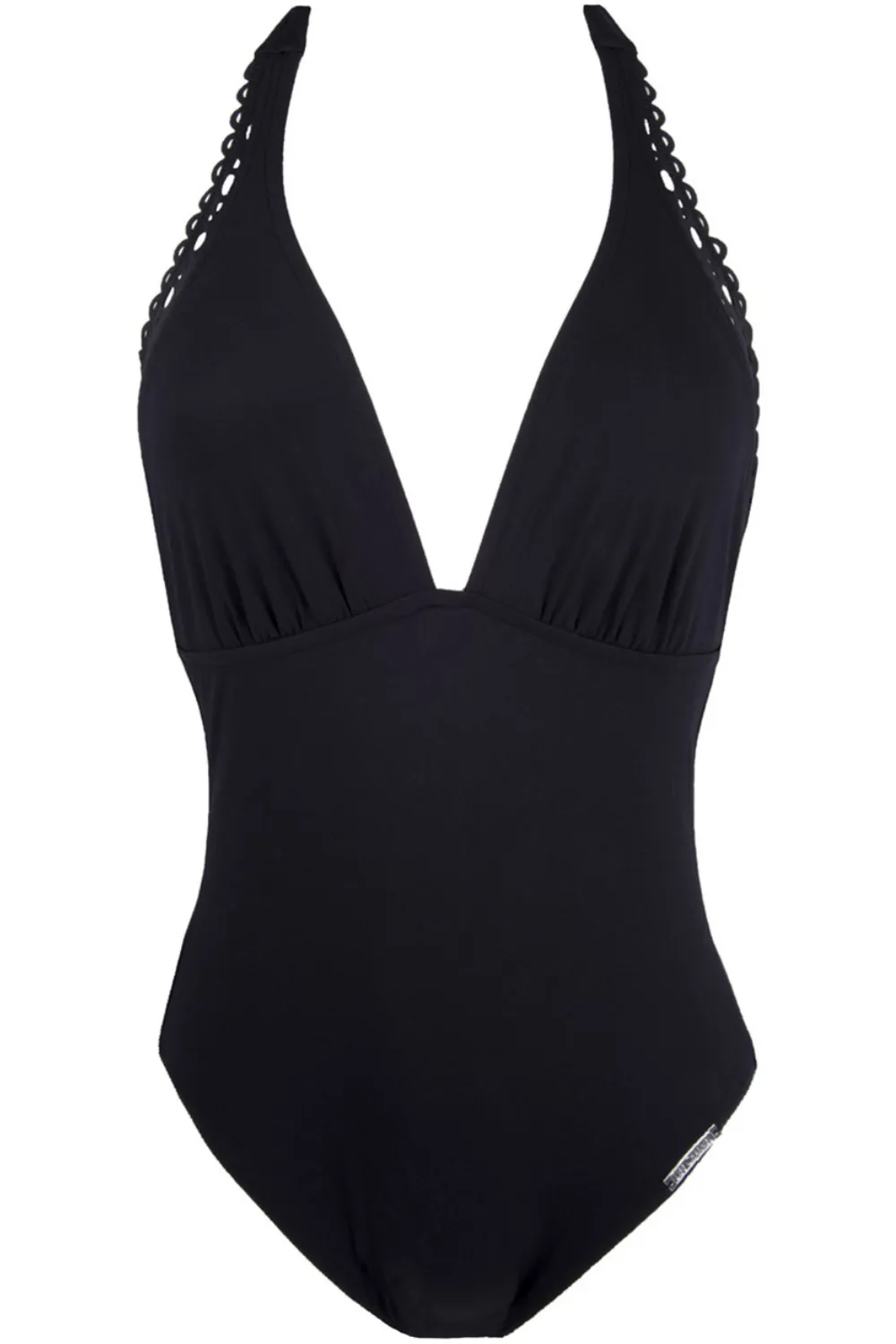Ajourage Couture Plunging Back Halter Swimsuit in Black