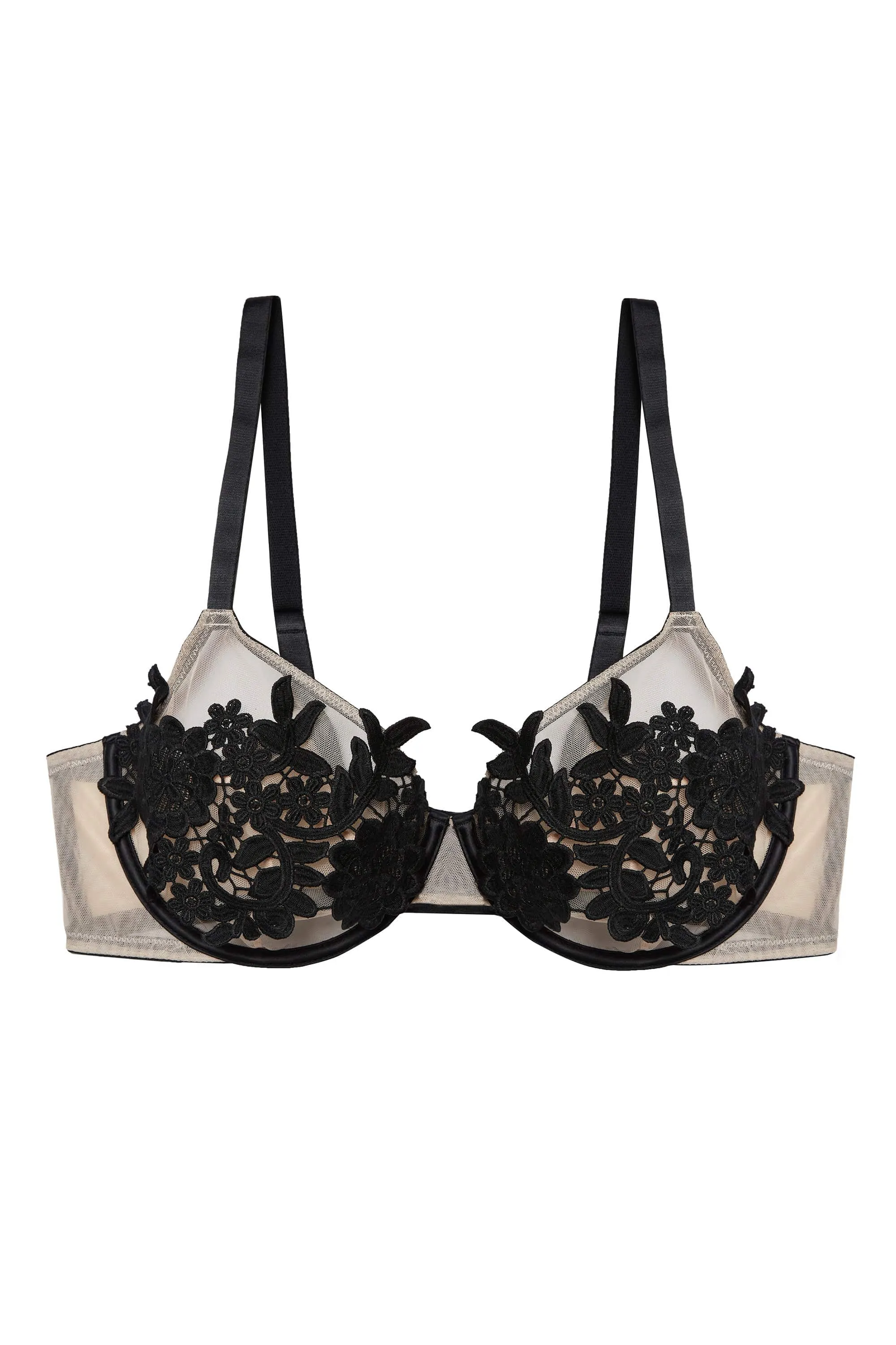 Alaina Illusion Mesh And Black Applique Bra