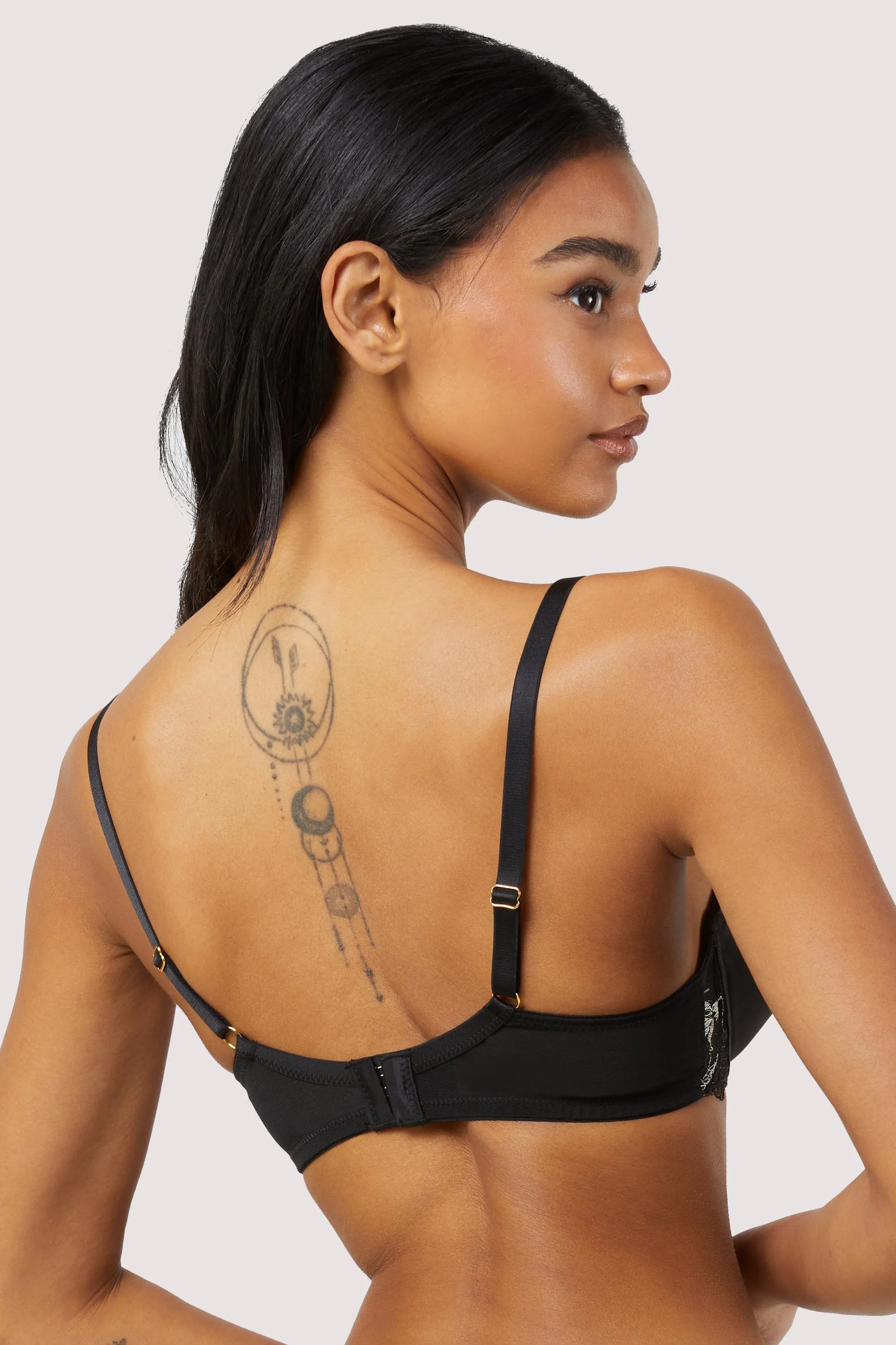 Aria Black and Gold Lace Plunge Bra