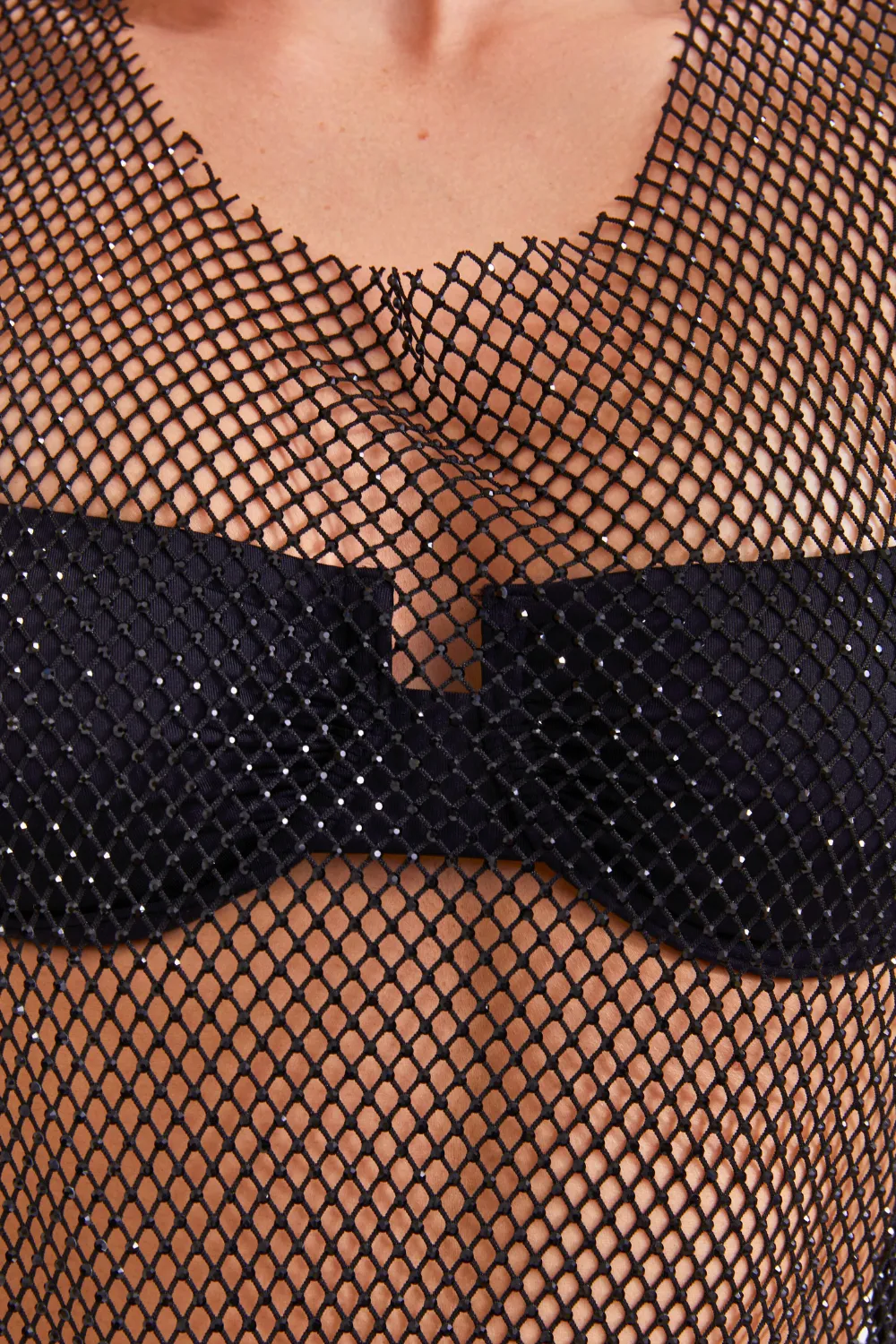 Black Rhinestone Mesh Beach Dress