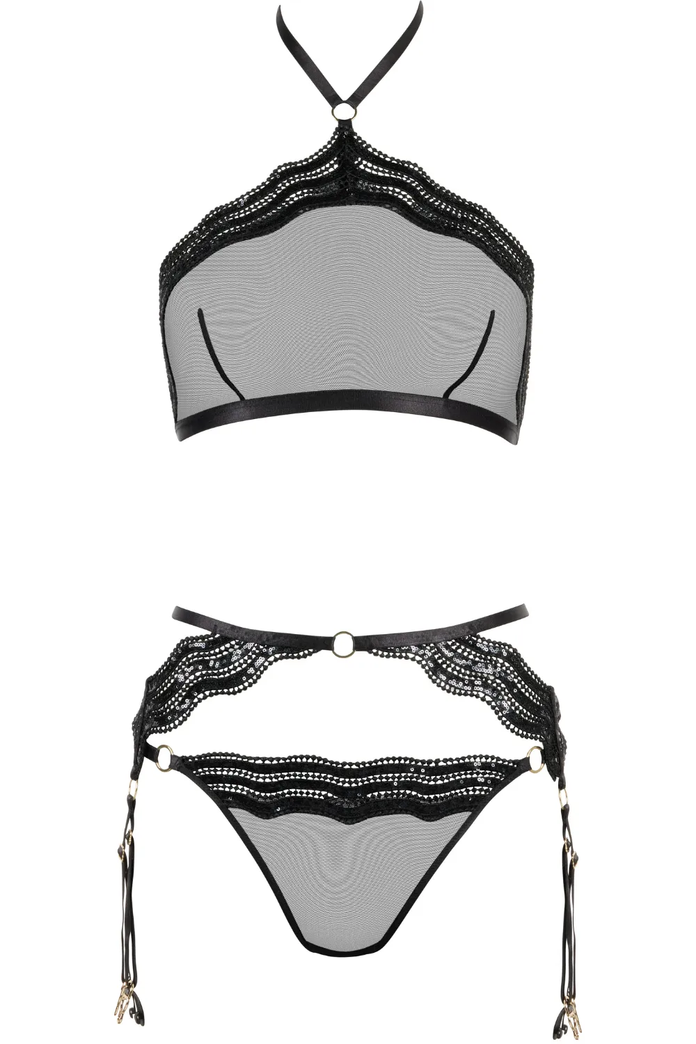 Boîte à Désir Sheer Sequin 3-piece Lingerie Set