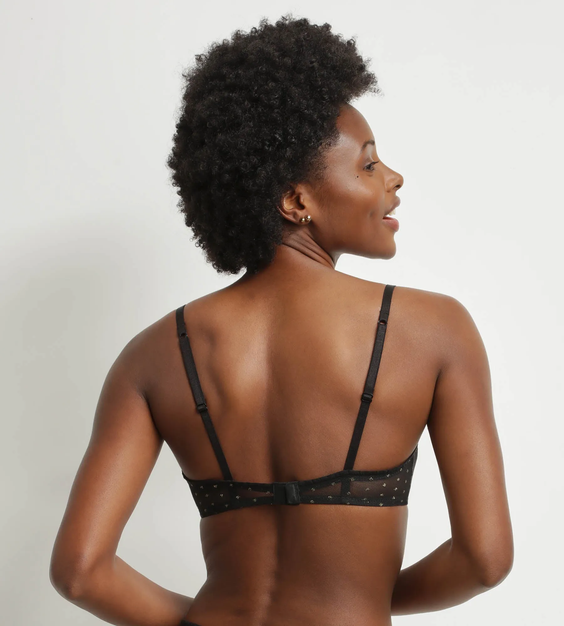 Bralette femme en tulle translucide Noir et pois Lurex Dim Shiny Mesh