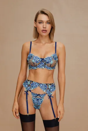 Bright Blue Flower Lingerie Set
