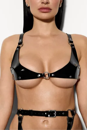 Charlene Lacquer Leather Bra in Black