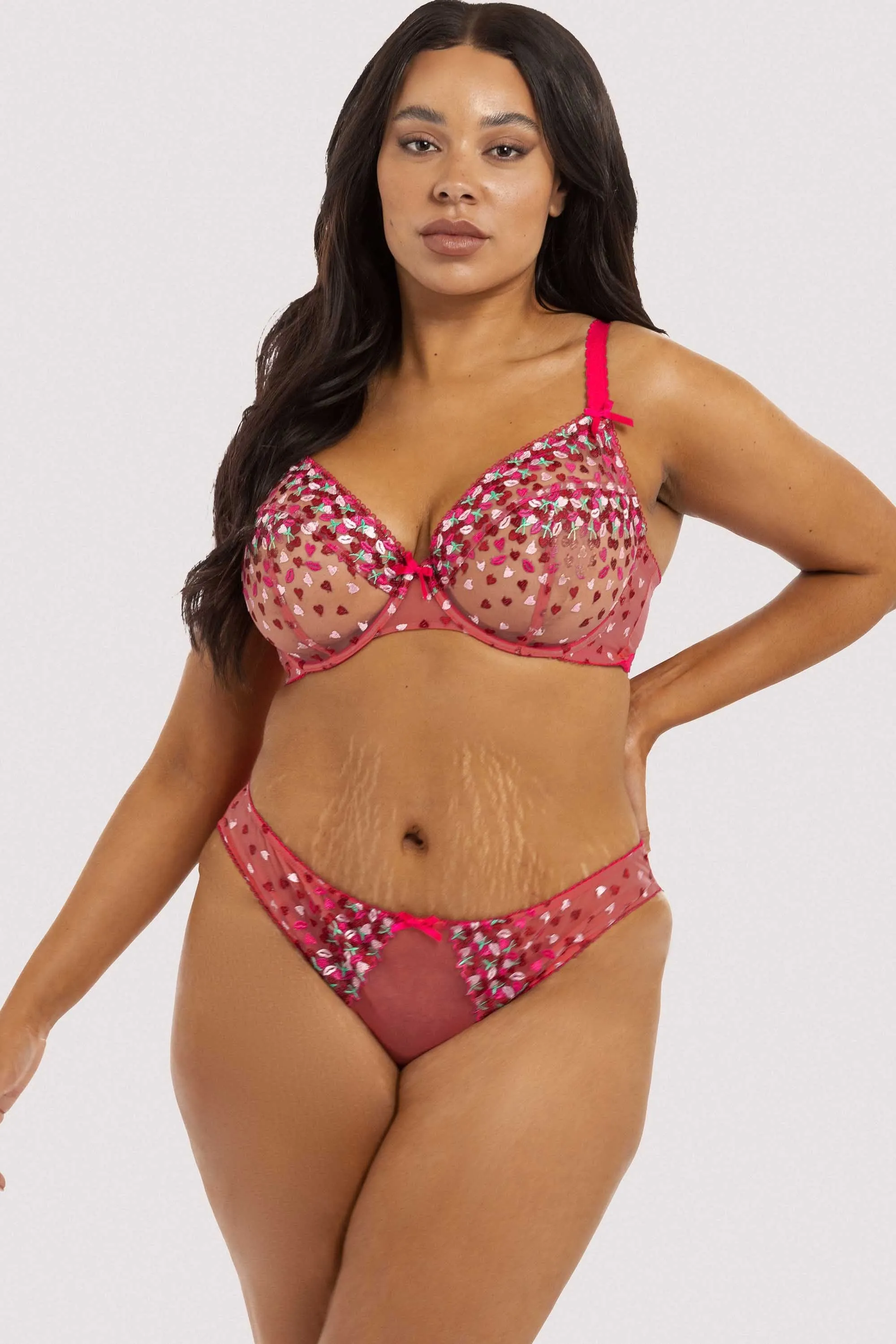 Cherry Embroidery Coral Brief
