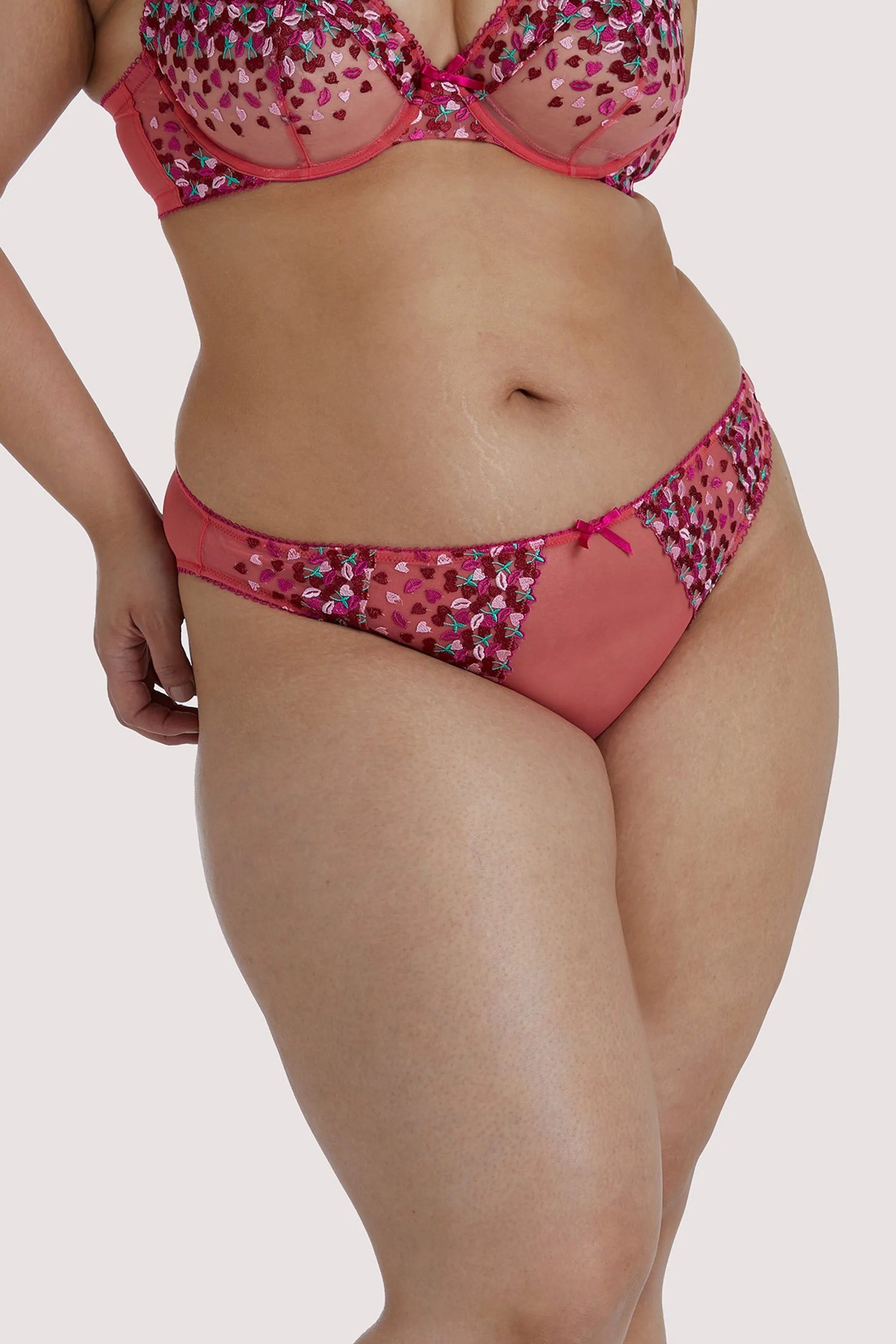 Cherry Embroidery Coral Brief