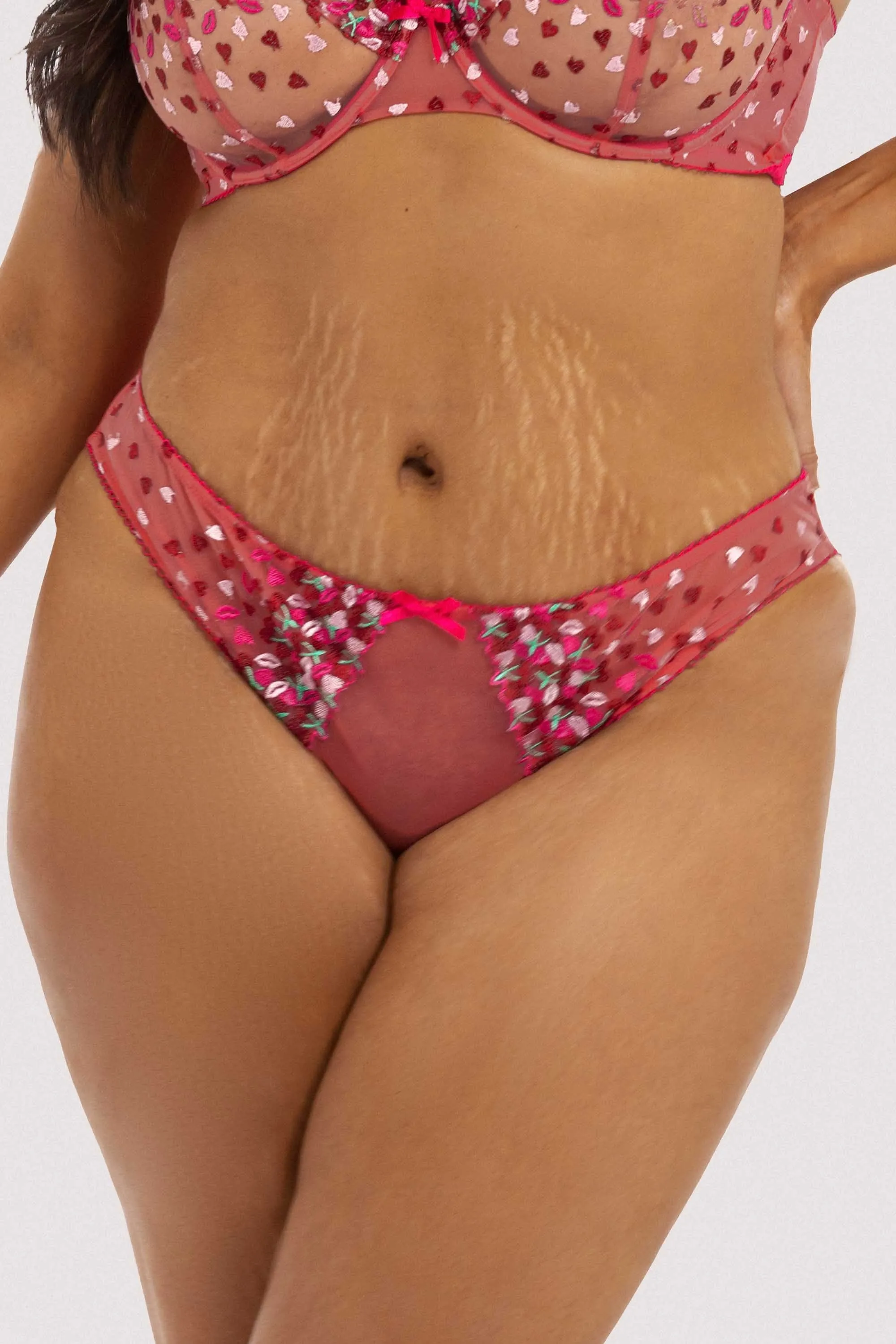 Cherry Embroidery Coral Brief