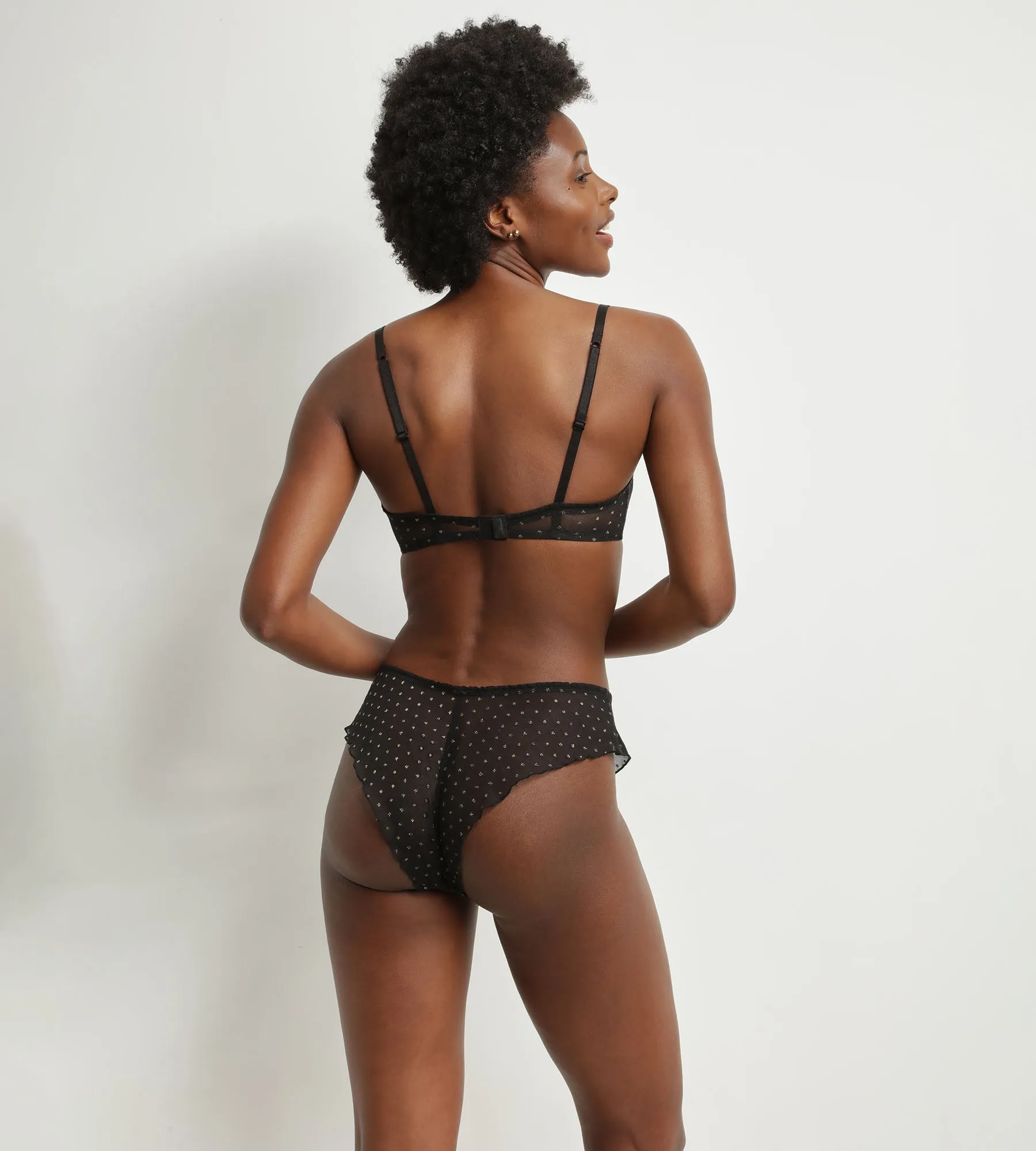 Culotte bloomer en tulle translucide Noir et pois Lurex Dim Shiny Mesh