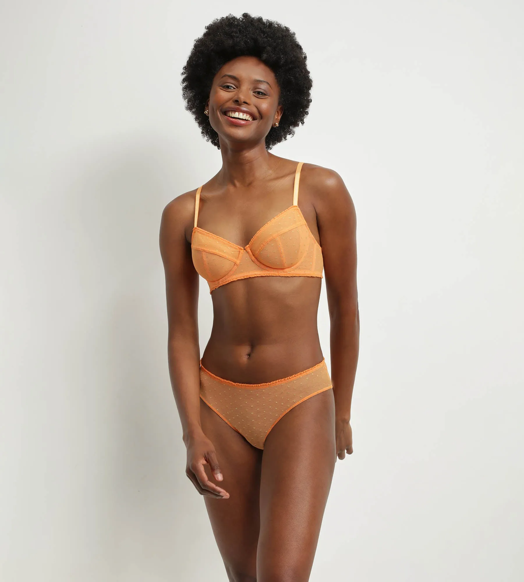 Culotte midi en tulle transparent et pois lurex Orange Dim Shiny Mesh