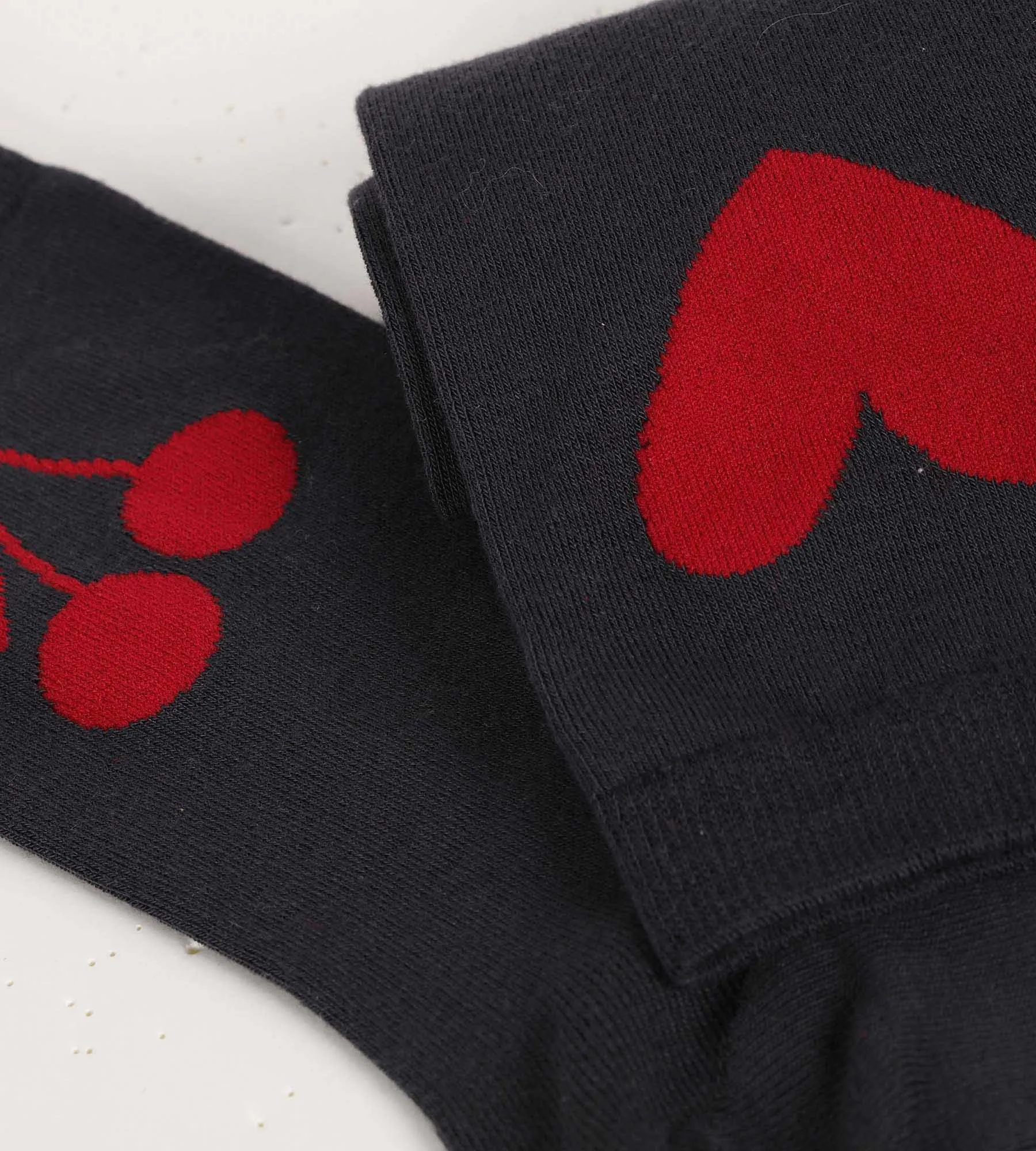 Dim Bamboo heart and cherry pattern socks for women. Dark Grey