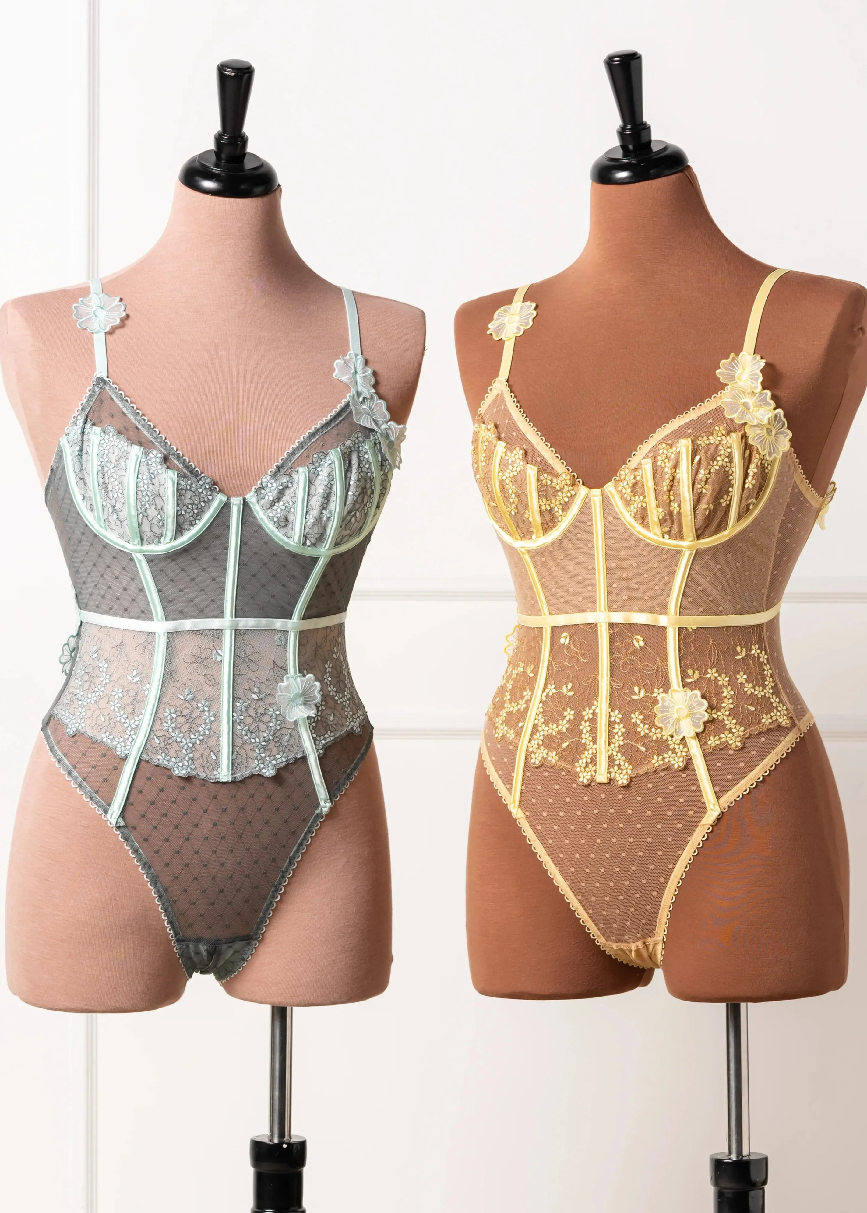 Embroidered Appliqué Crotchless Teddy - Mint Julep