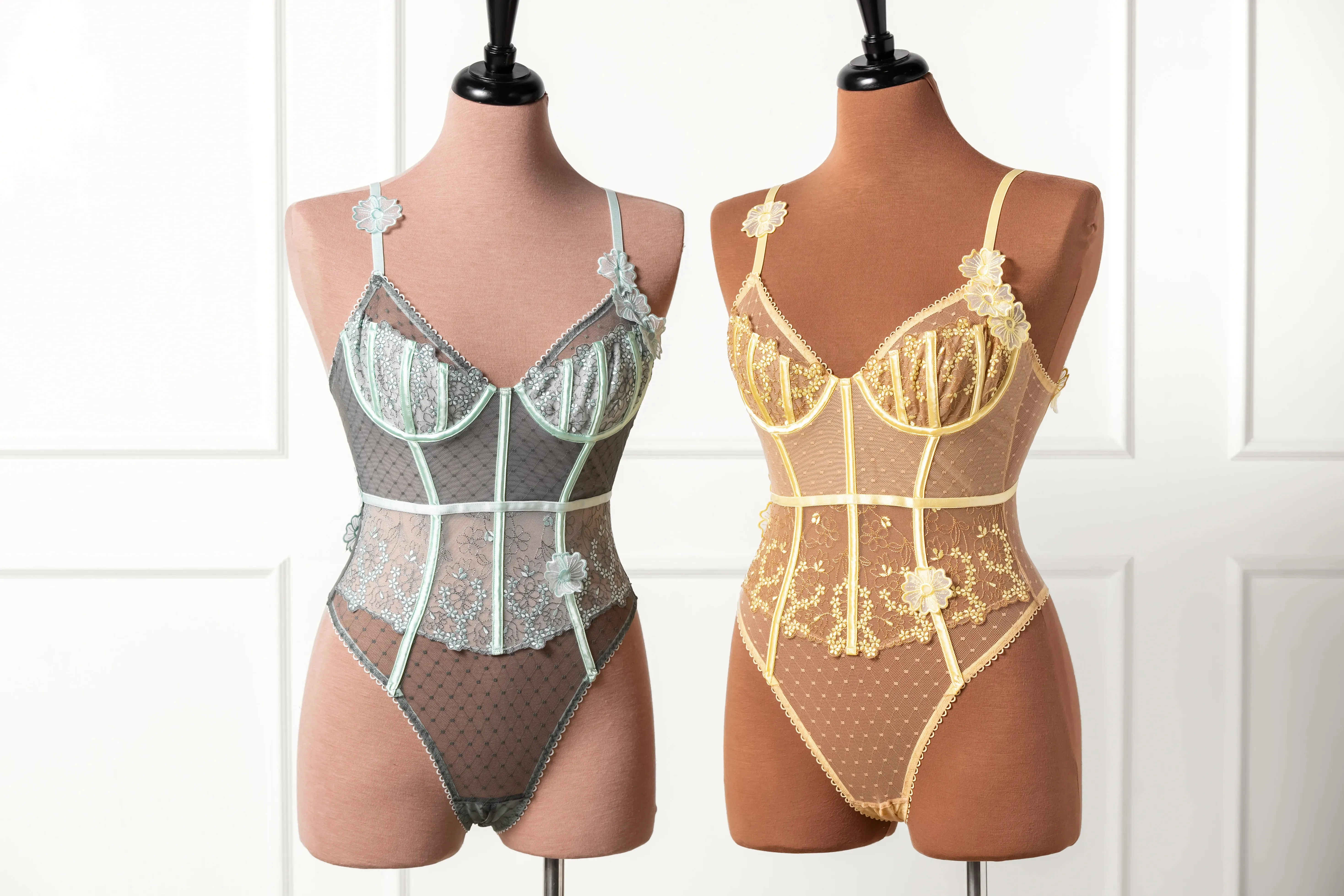 Embroidered Appliqué Crotchless Teddy - Mint Julep