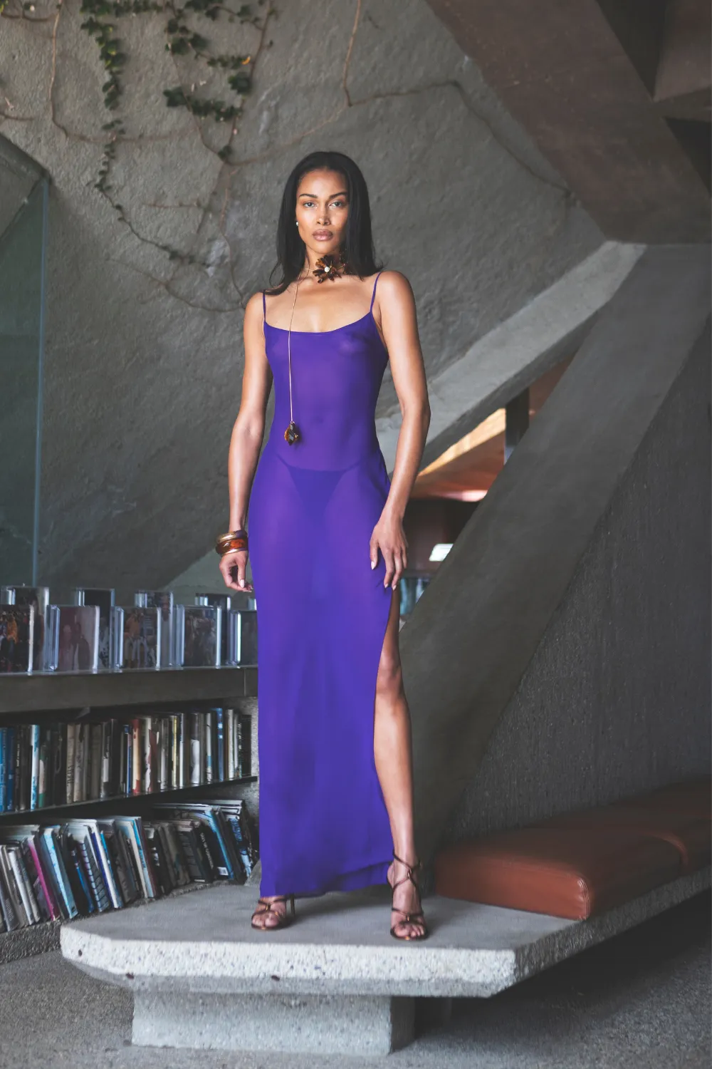Fever Long Open Back Beach Dress in Purple