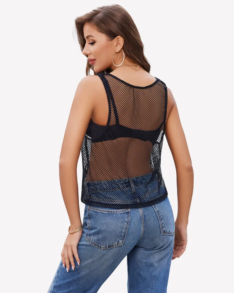 Fishnet Top Sleeveless Fishnet Blouses Shirt