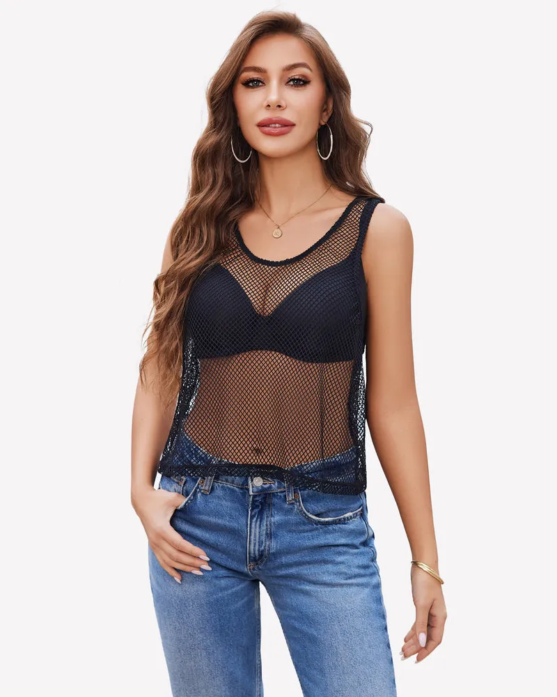Fishnet Top Sleeveless Fishnet Blouses Shirt