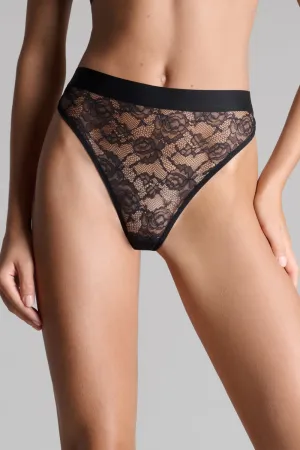 Flashback Lace High Waist Thong Black