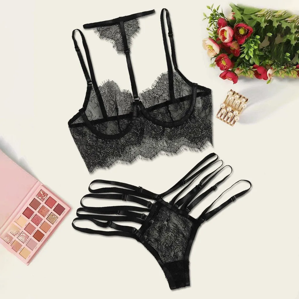Fleur Noir Strappy Lingerie