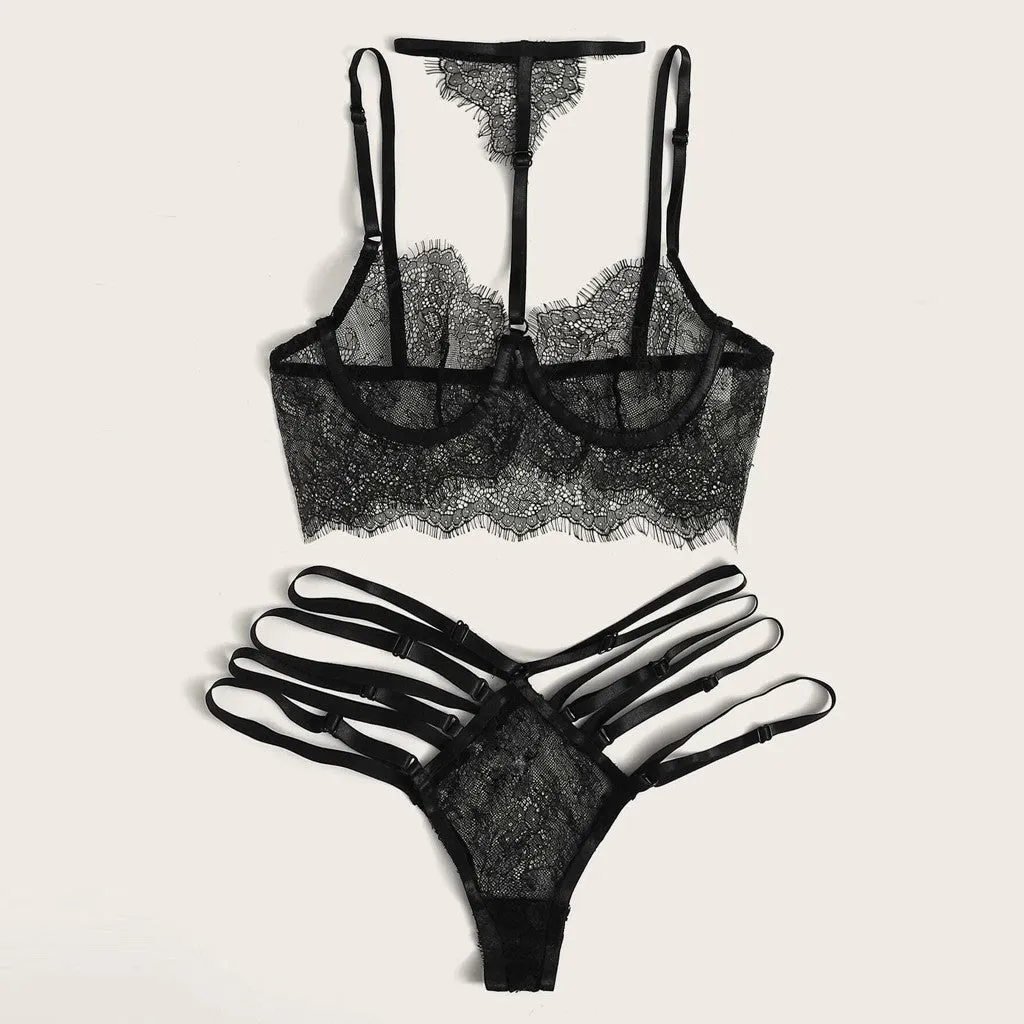 Fleur Noir Strappy Lingerie