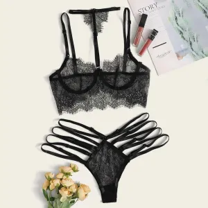 Fleur Noir Strappy Lingerie