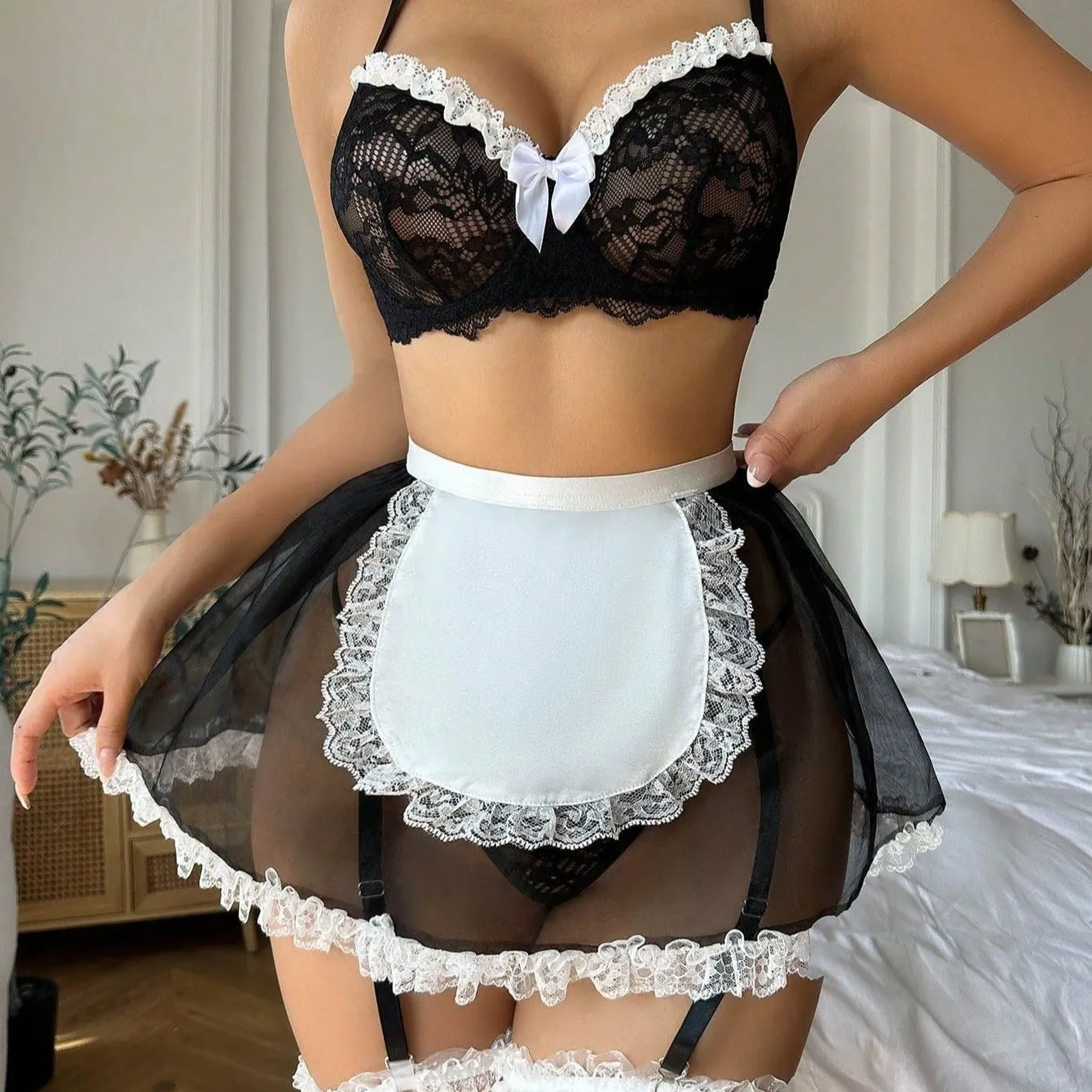 Flirty French Maid Lace Lingerie Set