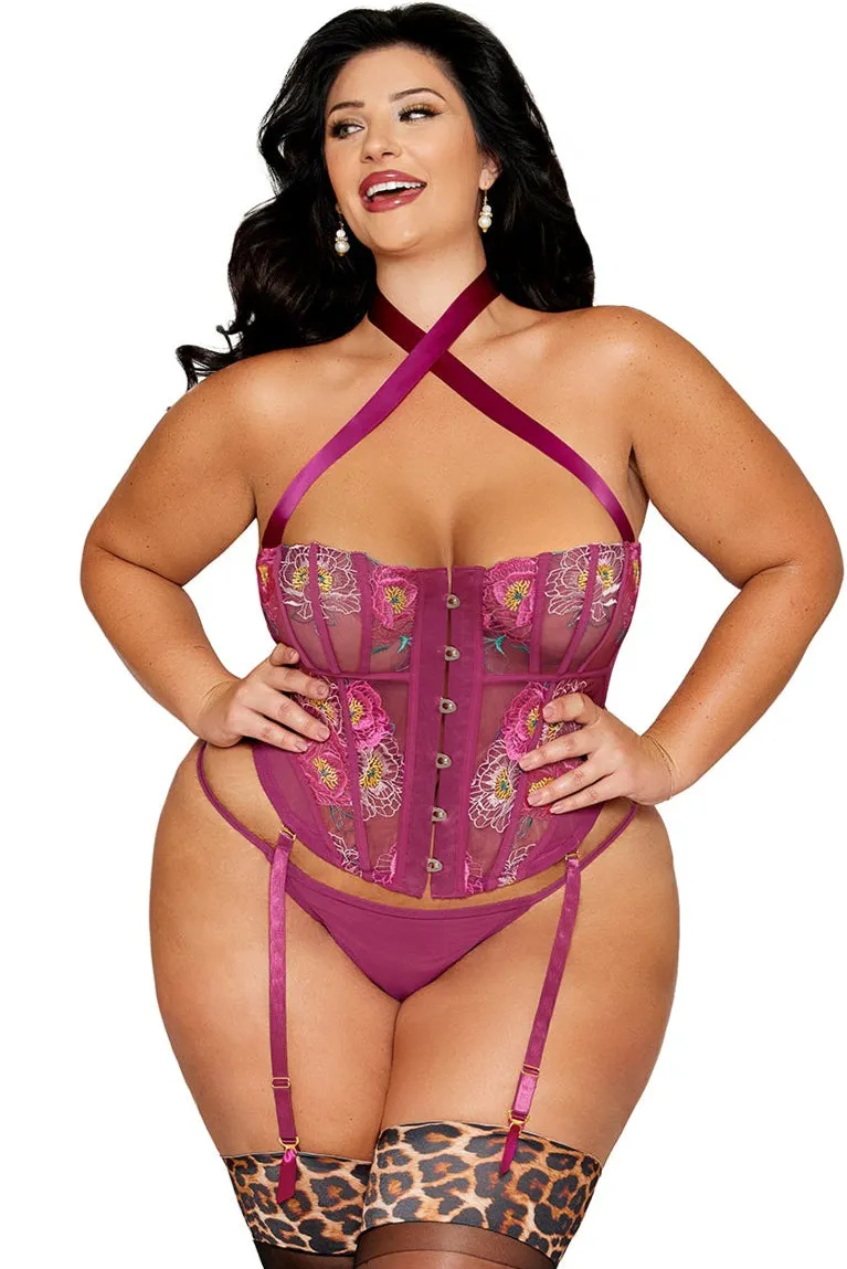 Floral Embroidery Bustier Set
