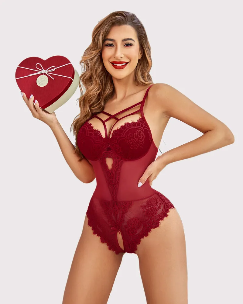Floral Lace Crotchless Bodysuit