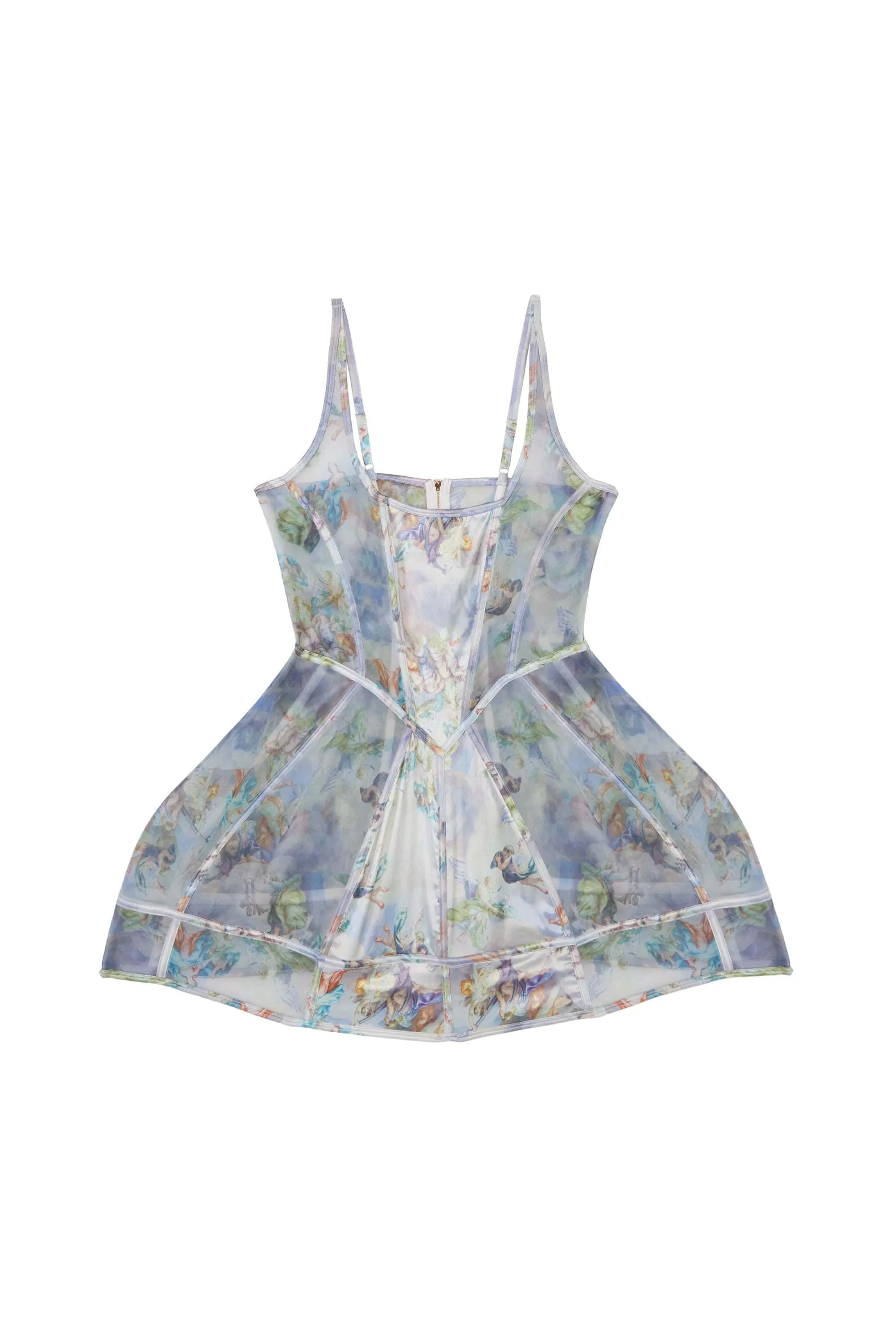 Gracie Renaissance Print Boned Underbust Mesh Mini Dress