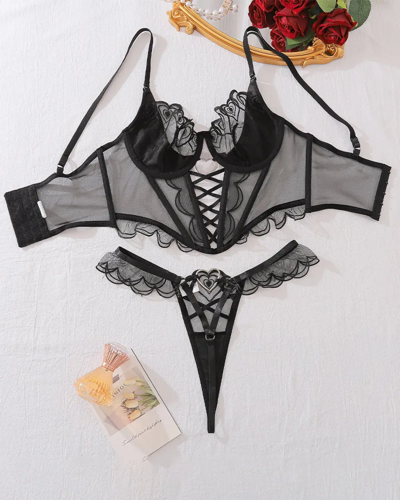 Heart Design Two Piece Lingerie Corset Set