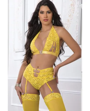 High Waist Lace Garter Panty. Halter Top w/Stockings Illuminating O/S