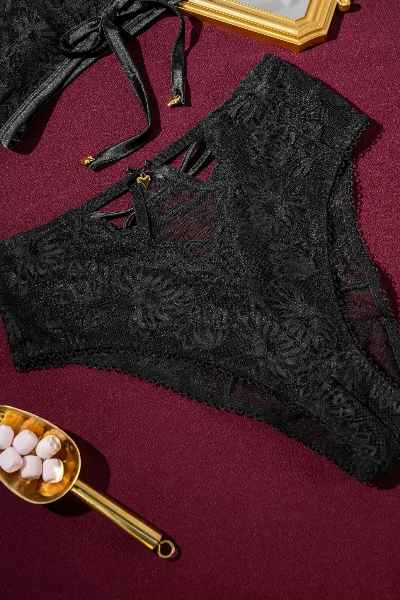 High Waist Lace Up Crotchless Panty - Black