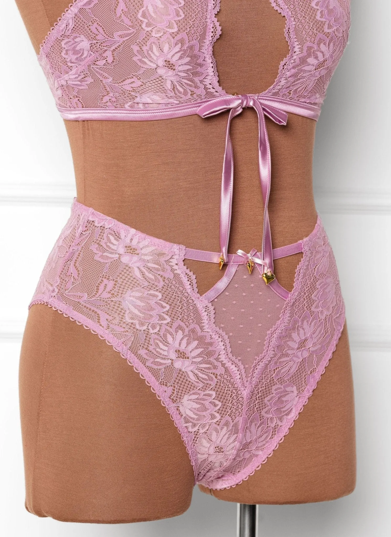 High Waist Lace Up Crotchless Panty - Lilac