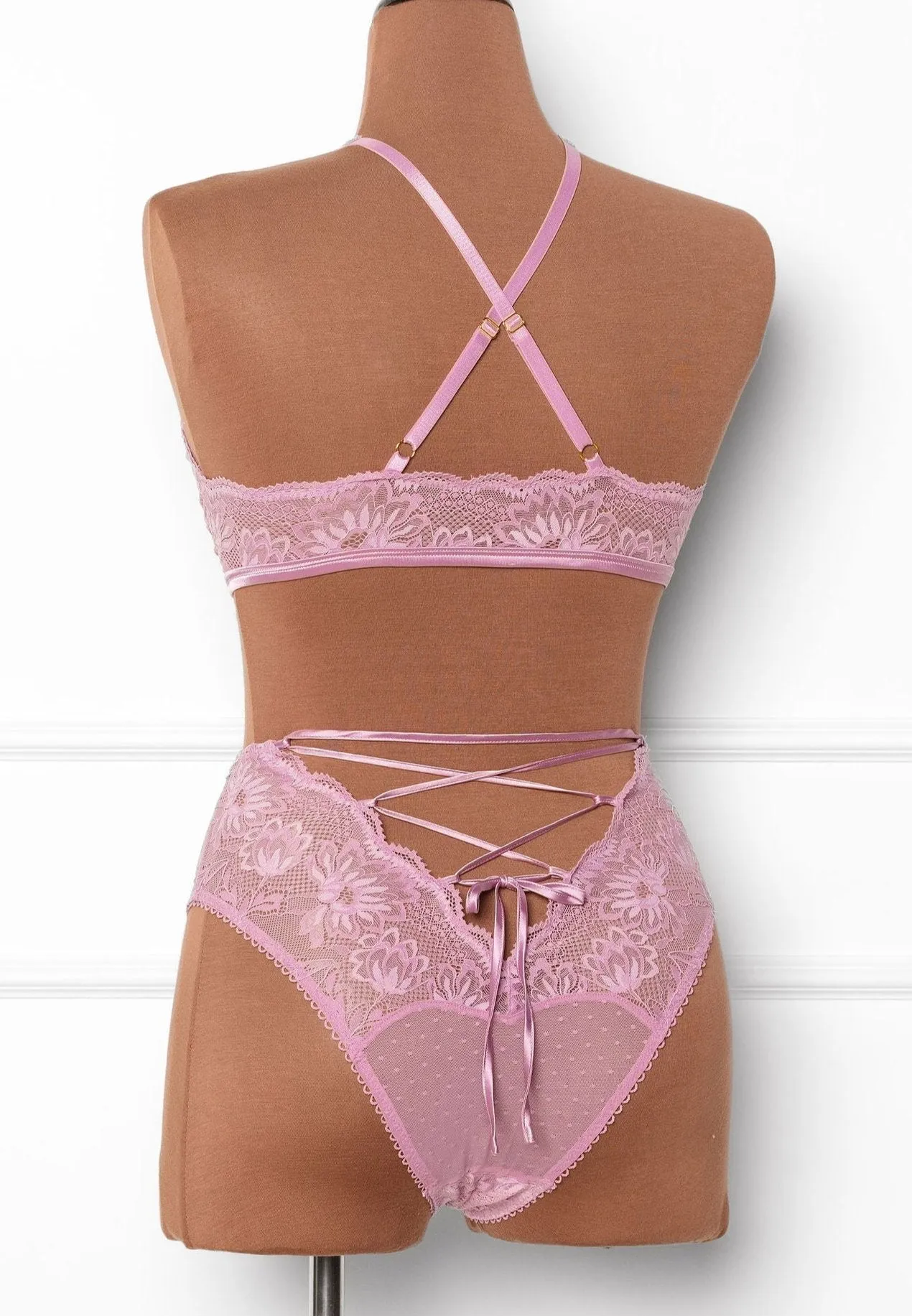 High Waist Lace Up Crotchless Panty - Lilac