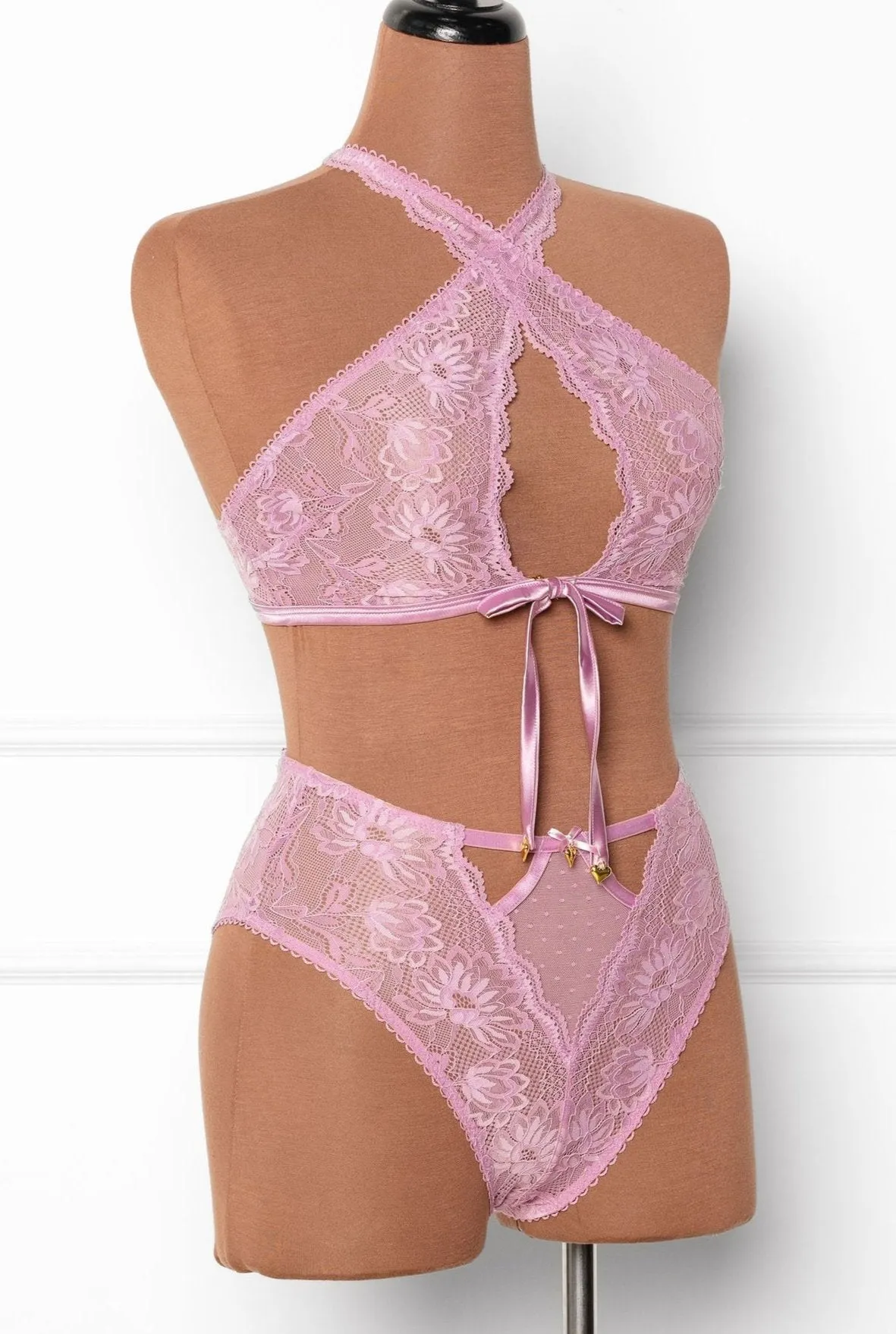 High Waist Lace Up Crotchless Panty - Lilac