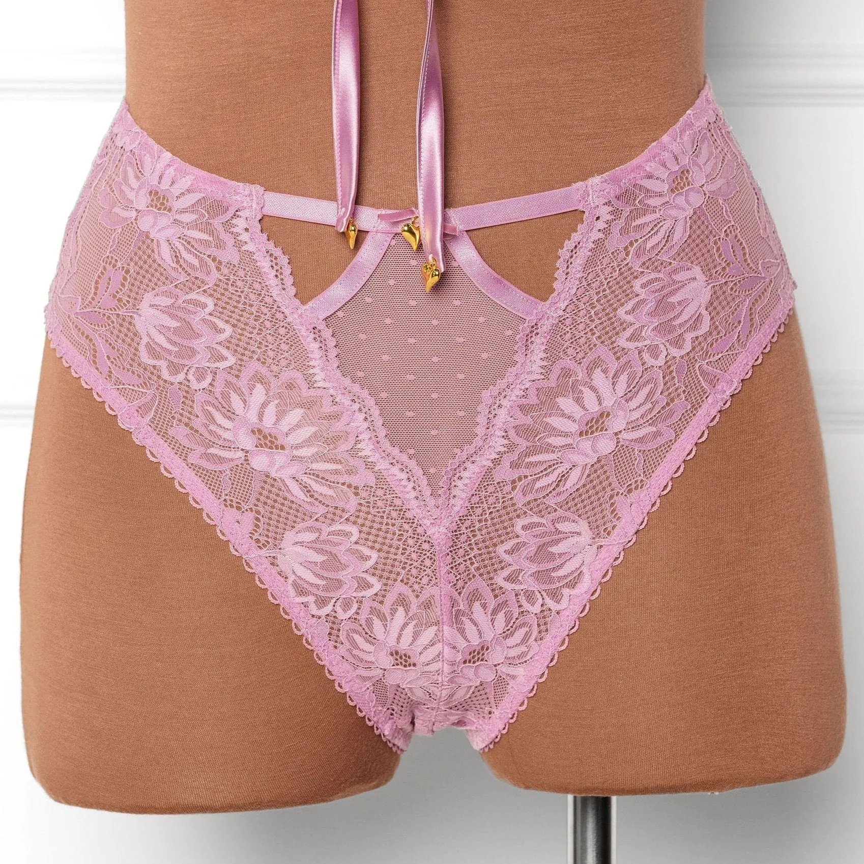 High Waist Lace Up Crotchless Panty - Lilac