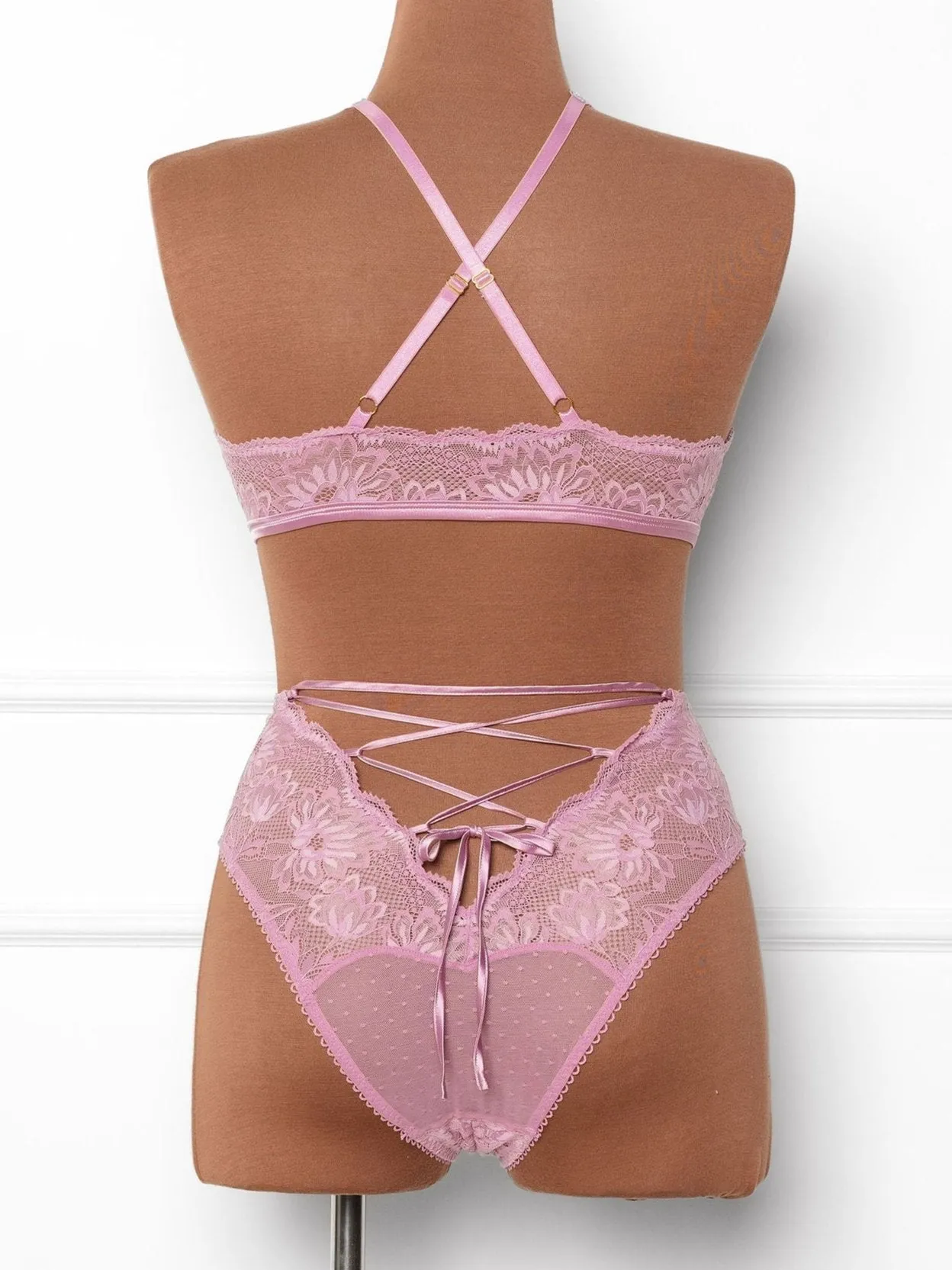High Waist Lace Up Crotchless Panty - Lilac