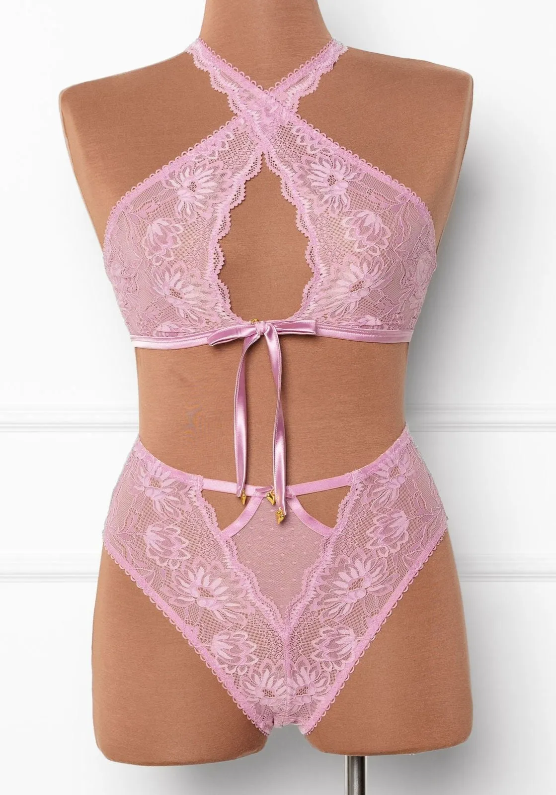 High Waist Lace Up Crotchless Panty - Lilac