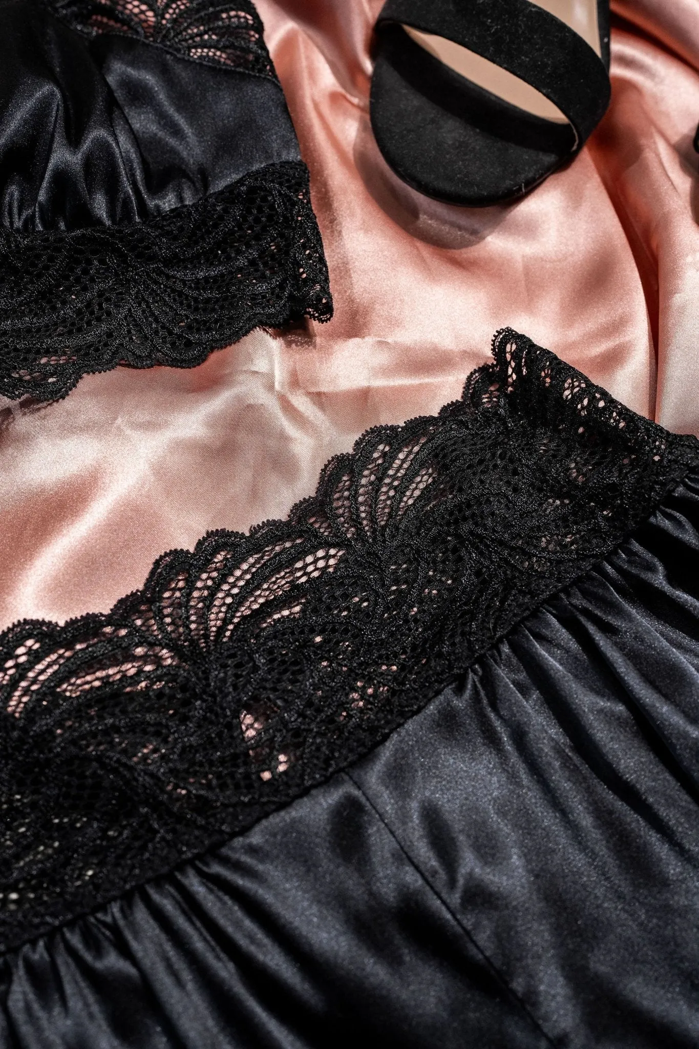 High Waist Lacy Satin Tap Shorts - Black