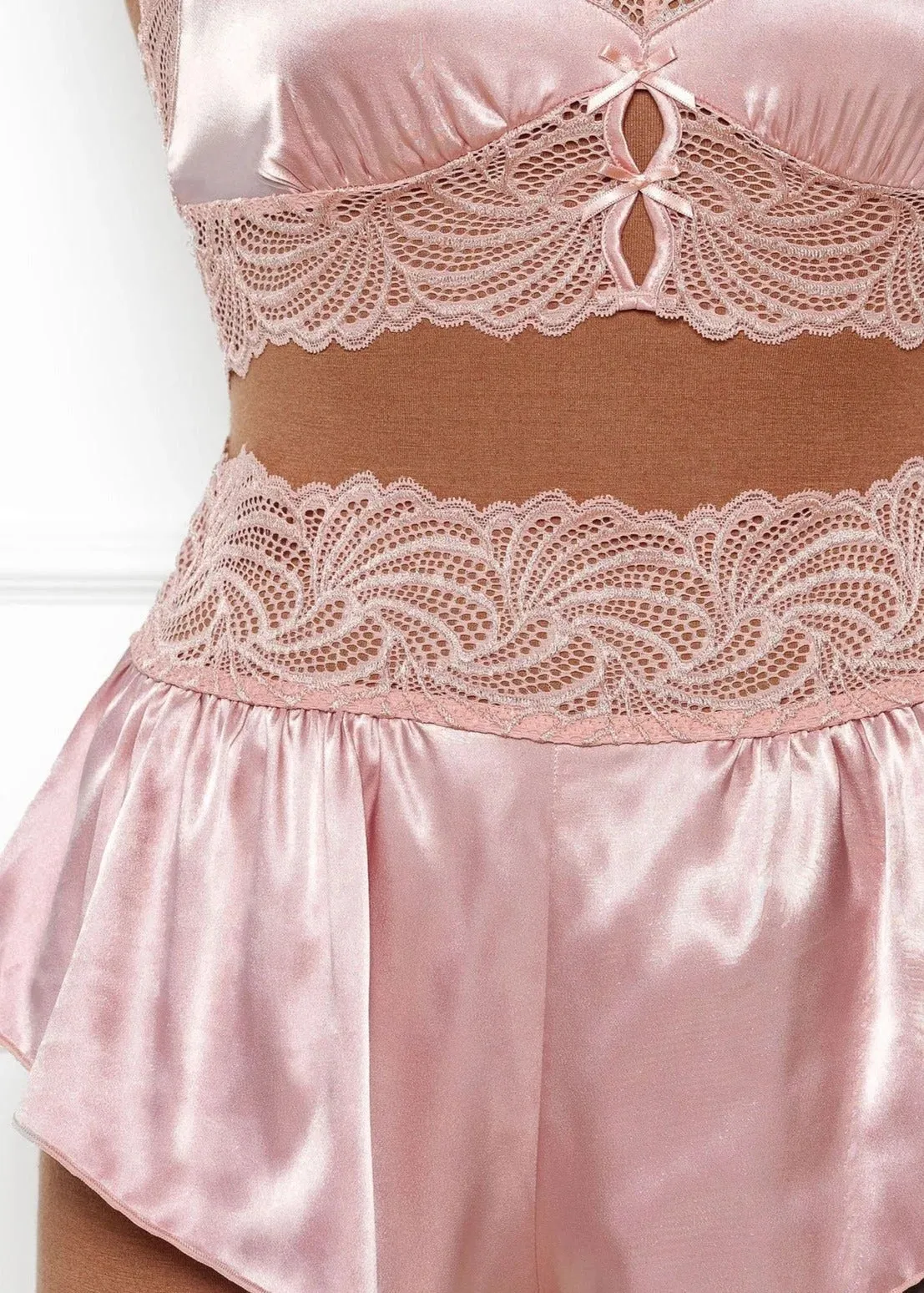 High Waist Lacy Satin Tap Shorts - Blush