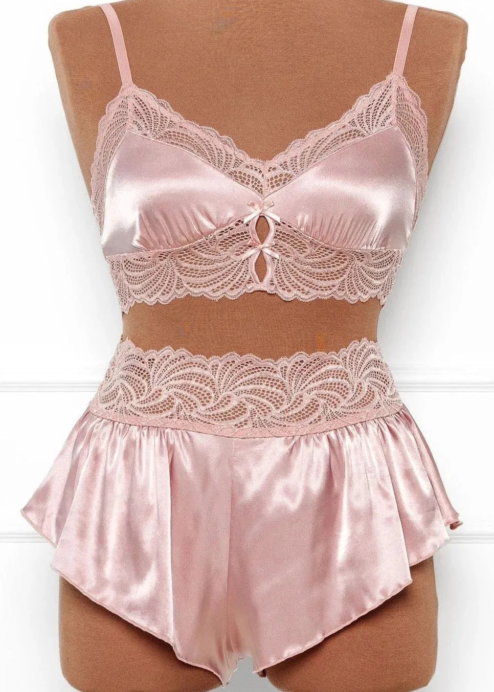 High Waist Lacy Satin Tap Shorts - Blush
