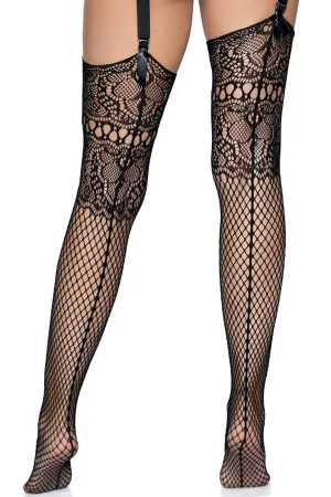 Intricate Seamed Lace Top Stockings