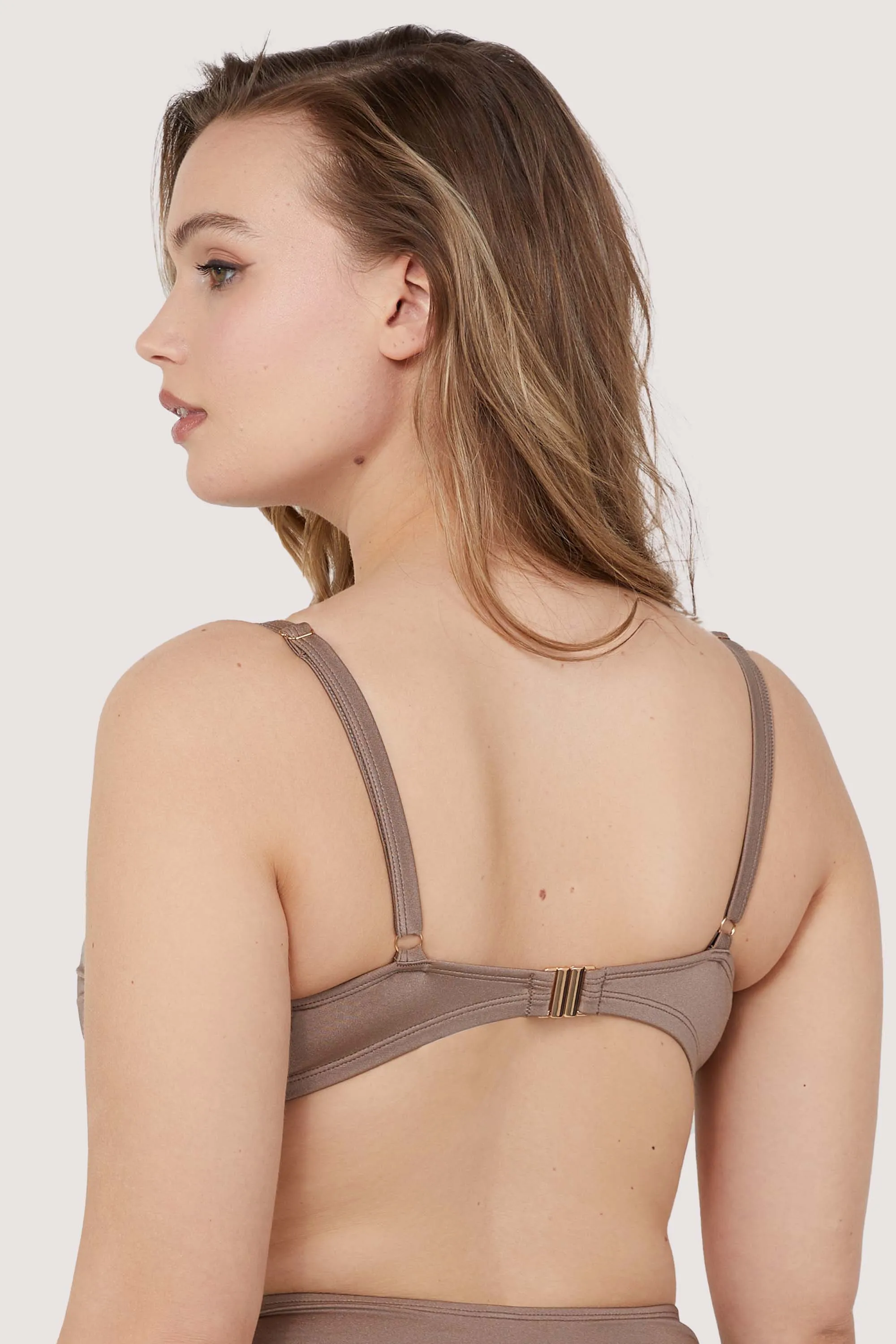 Jade Fuller Bust Taupe Neutral Ruched Balconette Bikini Top