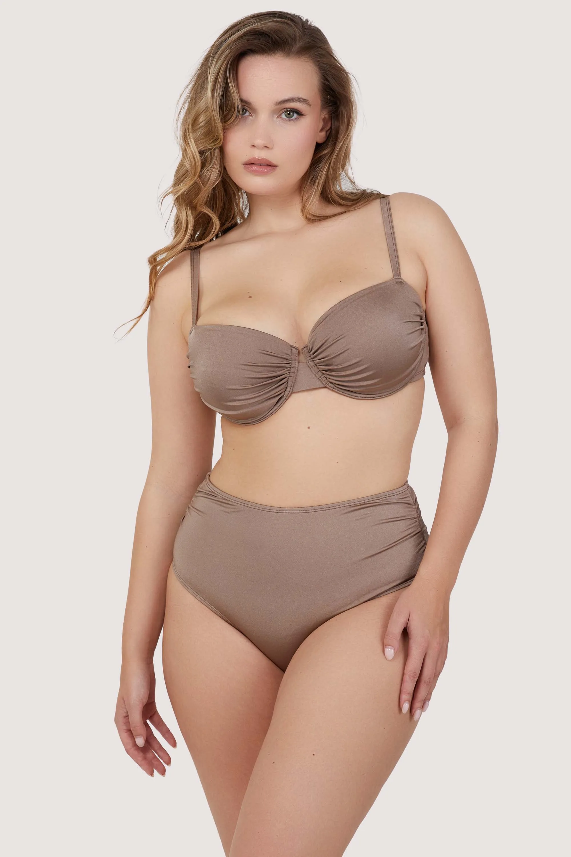Jade Fuller Bust Taupe Neutral Ruched Balconette Bikini Top