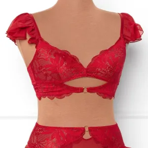 Lace & Mesh Keyhole Bralette - Red