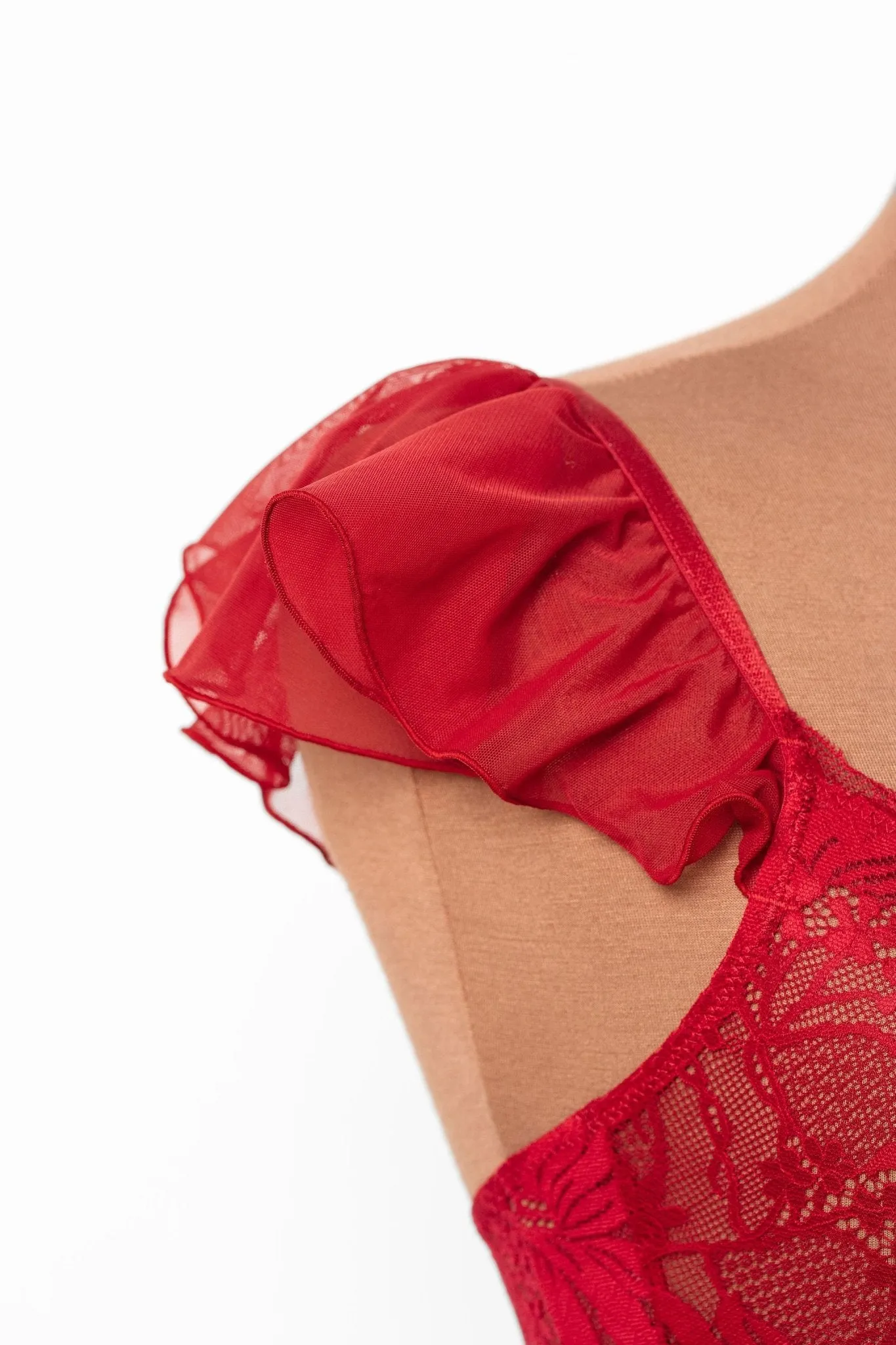 Lace & Mesh Keyhole Bralette - Red