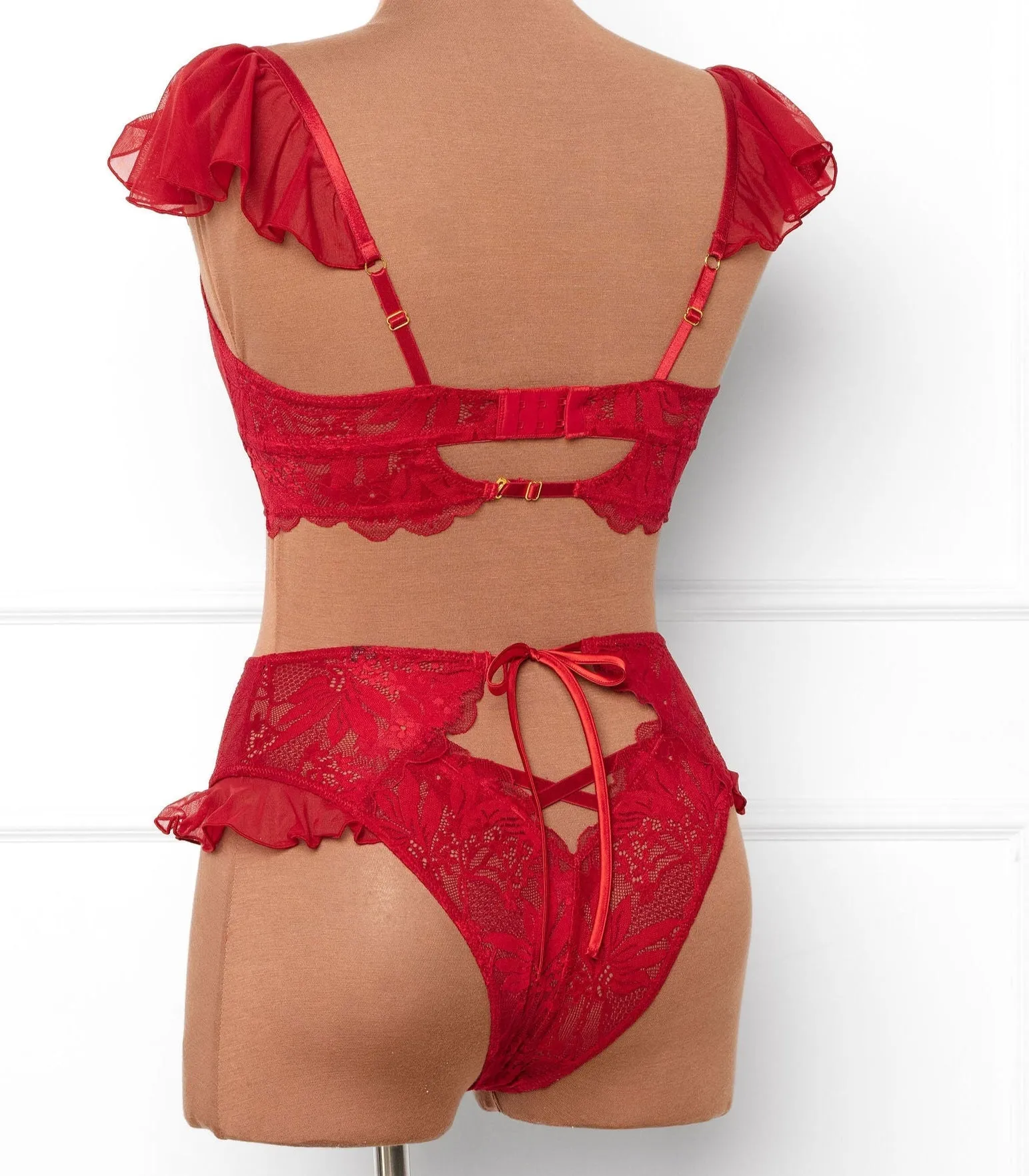 Lace & Mesh Keyhole Bralette - Red
