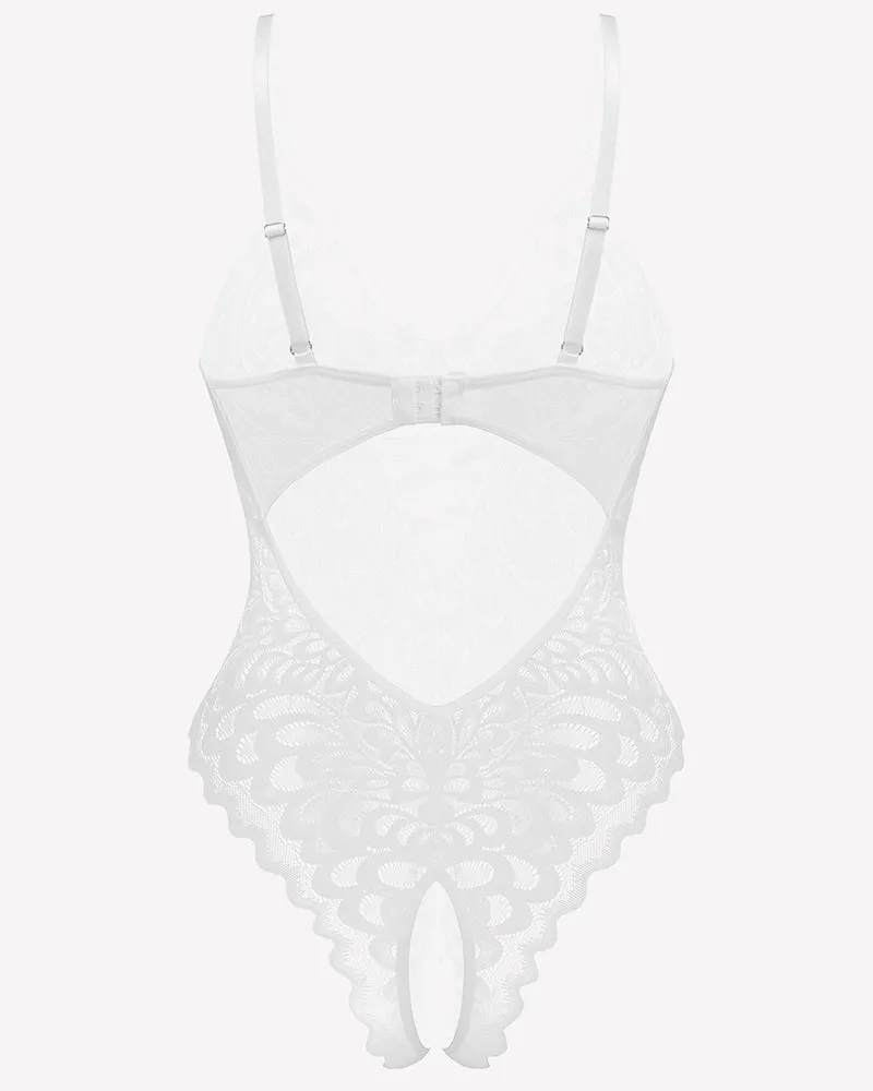 Lace deep V Teddy Crotchless Bodysuits