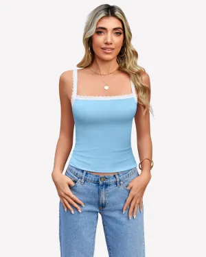 Lace Tank Top Y2k Square Neck Undershirts