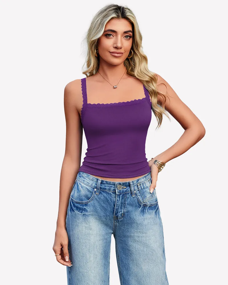 Lace Tank Top Y2k Square Neck Undershirts