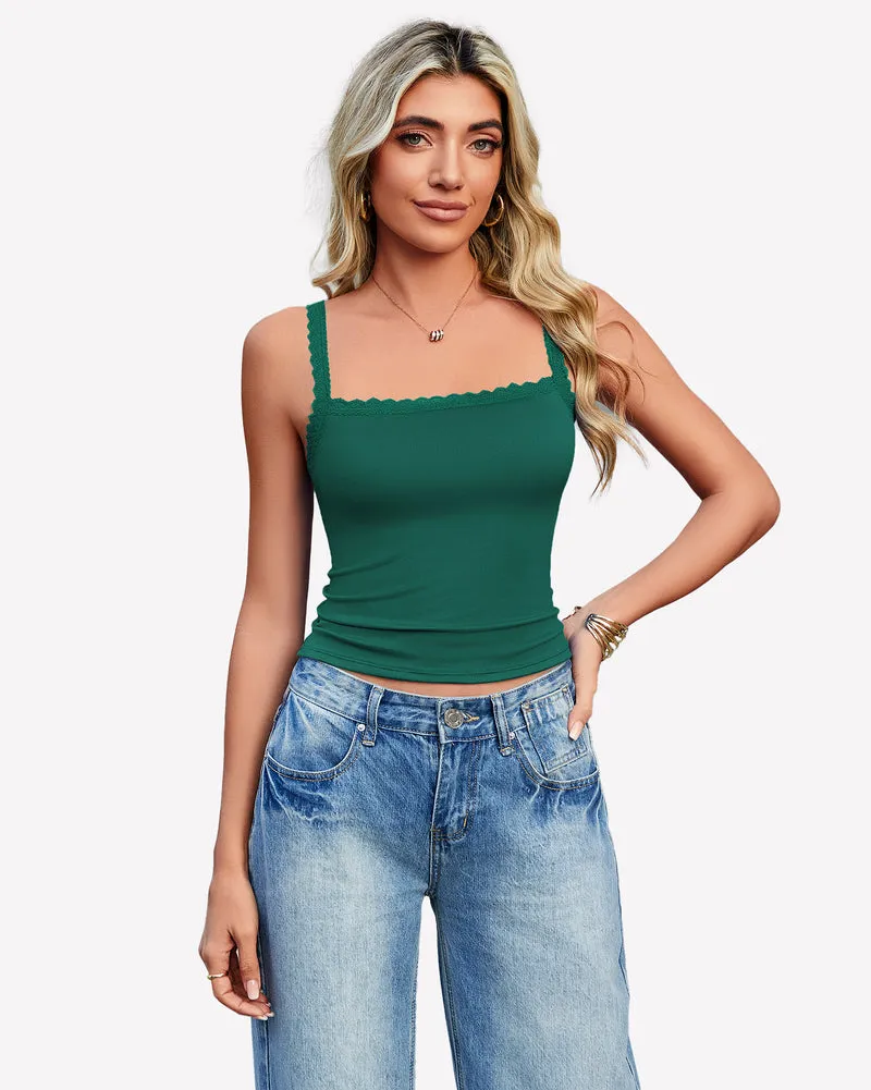 Lace Tank Top Y2k Square Neck Undershirts