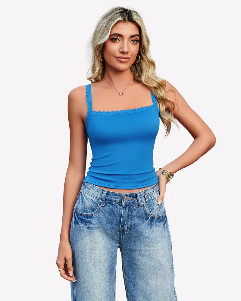 Lace Tank Top Y2k Square Neck Undershirts